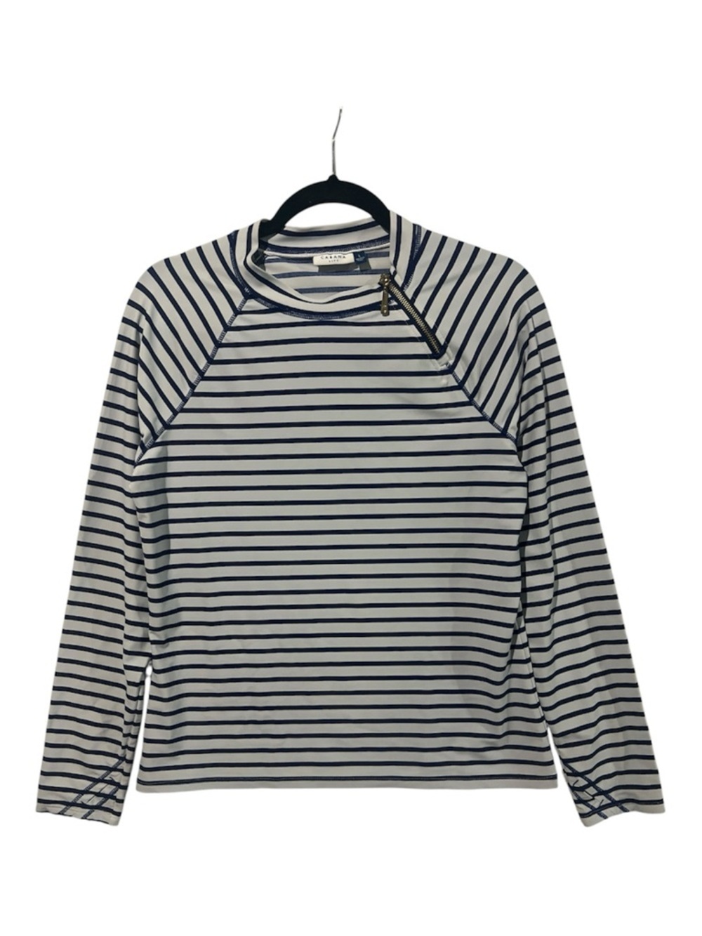 Cabana Life Swim Top Women’s Large Navy Stripe Zipper Rashguard